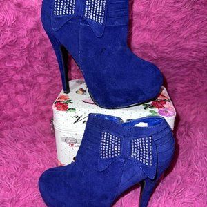 Blue Ankle Booties w/ Studded Bow